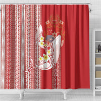 Swimming With Humpback Whales Season Tonga Shower Curtain Tongan Tofuaa Ngatu Pattern Red LT14 - Polynesian Pride