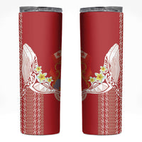 Swimming With Humpback Whales Season Tonga Skinny Tumbler Tongan Tofuaa Ngatu Pattern Red LT14 Red - Polynesian Pride