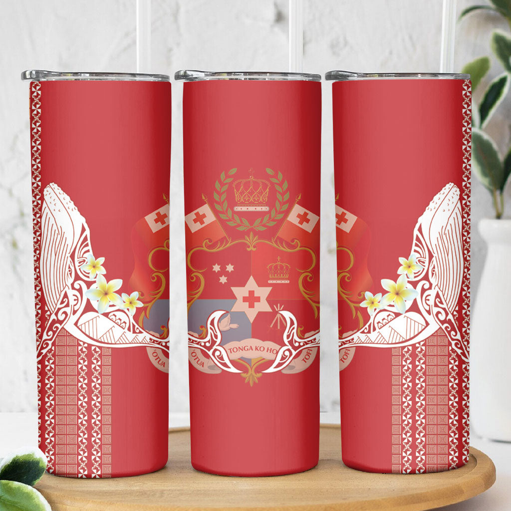 Swimming With Humpback Whales Season Tonga Skinny Tumbler Tongan Tofuaa Ngatu Pattern Red LT14 - Polynesian Pride