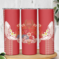 Swimming With Humpback Whales Season Tonga Skinny Tumbler Tongan Tofuaa Ngatu Pattern Red LT14 - Polynesian Pride