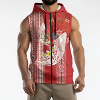 Swimming With Humpback Whales Season Tonga Sleeveless Zip Hoodie Tongan Tofuaa Ngatu Pattern Red LT14 - Polynesian Pride