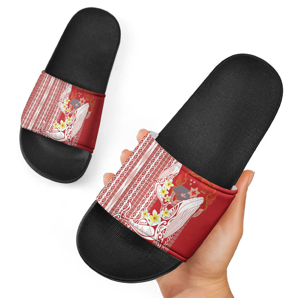 Swimming With Humpback Whales Season Tonga Slide Sandals Tongan Tofuaa Ngatu Pattern Red LT14 - Polynesian Pride