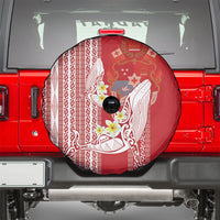Swimming With Humpback Whales Season Tonga Spare Tire Cover Tongan Tofuaa Ngatu Pattern Red LT14 - Polynesian Pride