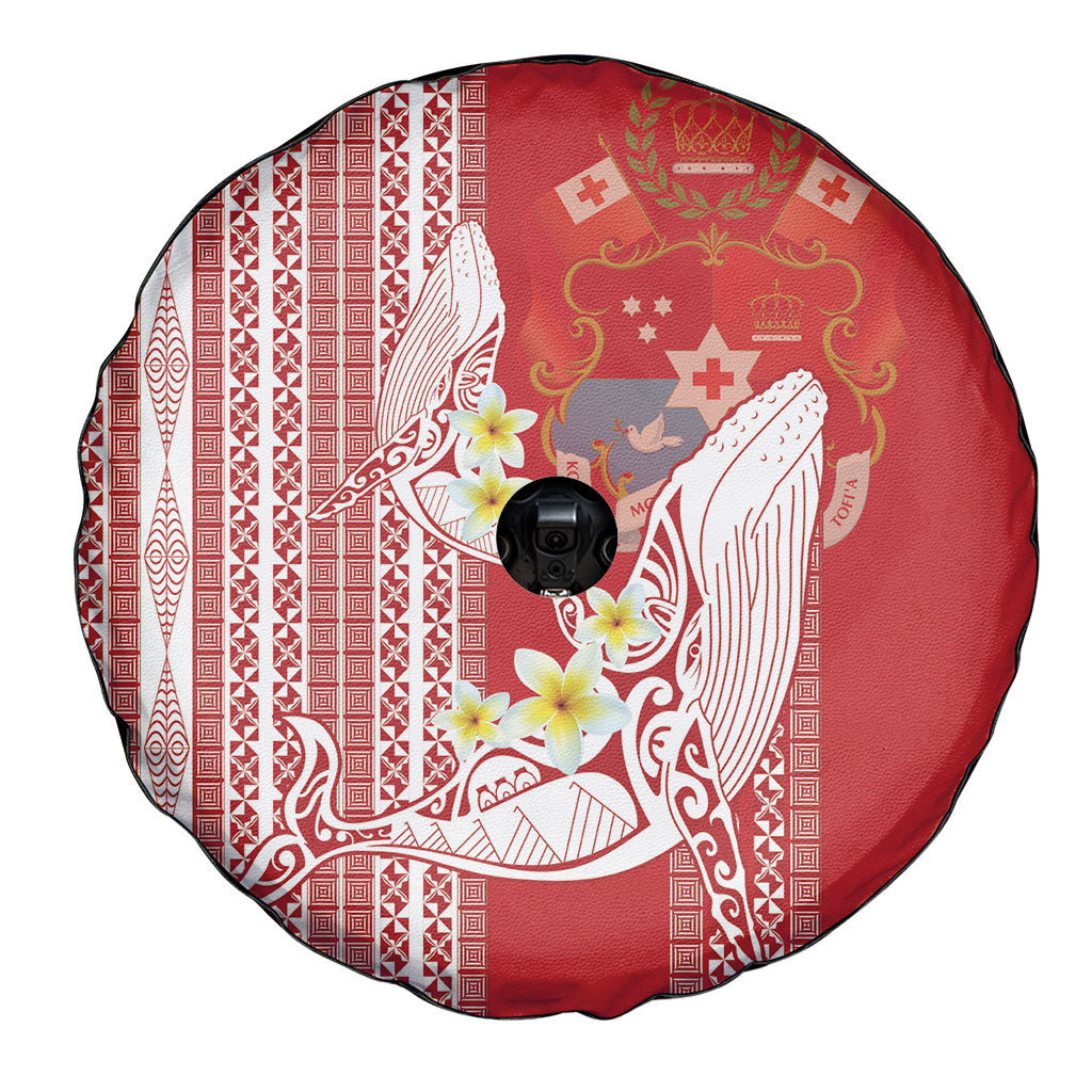 Swimming With Humpback Whales Season Tonga Spare Tire Cover Tongan Tofuaa Ngatu Pattern Red LT14 - Polynesian Pride
