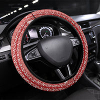 Swimming With Humpback Whales Season Tonga Steering Wheel Cover Tongan Tofuaa Ngatu Pattern Red LT14 Universal Fit Red - Polynesian Pride