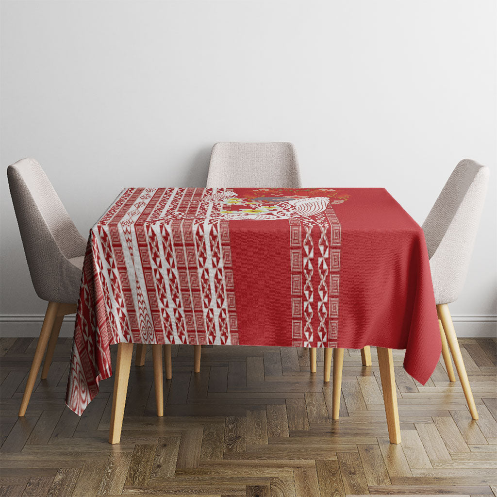 Swimming With Humpback Whales Season Tonga Tablecloth Tongan Tofuaa Ngatu Pattern Red LT14 - Polynesian Pride