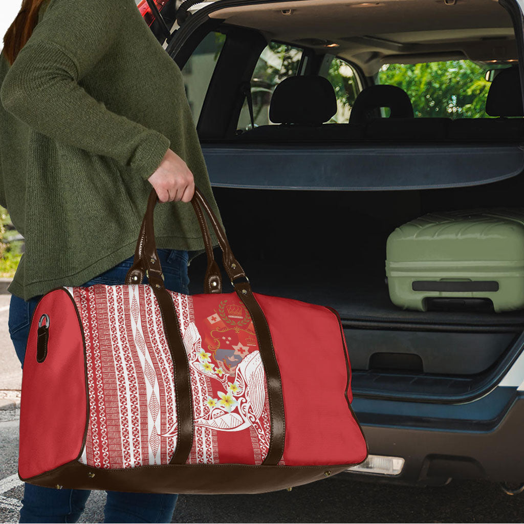 Swimming With Humpback Whales Season Tonga Travel Bag Tongan Tofuaa Ngatu Pattern Red LT14 - Polynesian Pride