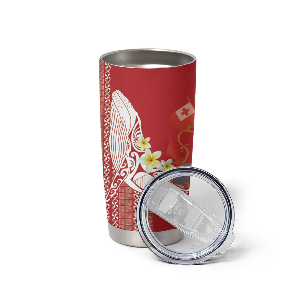 Swimming With Humpback Whales Season Tonga Tumbler Cup Tongan Tofuaa Ngatu Pattern Red LT14 - Polynesian Pride