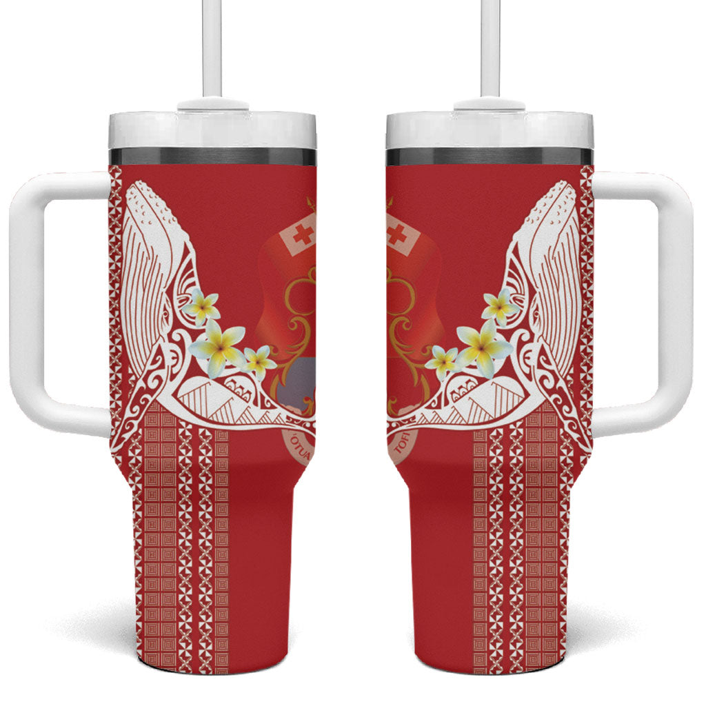 Swimming With Humpback Whales Season Tonga Tumbler With Handle Tongan Tofuaa Ngatu Pattern Red LT14 One Size: 40 oz Red - Polynesian Pride