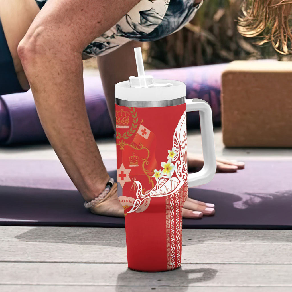 Swimming With Humpback Whales Season Tonga Tumbler With Handle Tongan Tofuaa Ngatu Pattern Red LT14 - Polynesian Pride