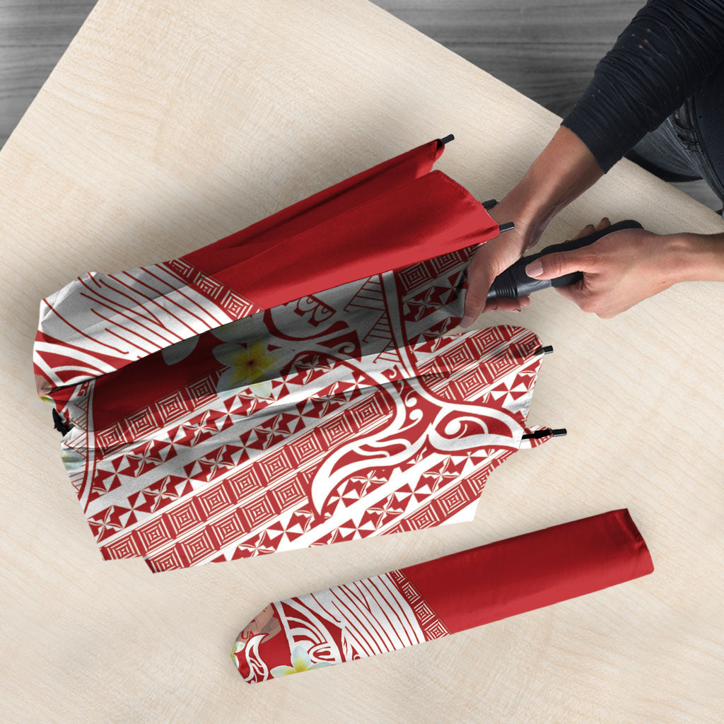 Swimming With Humpback Whales Season Tonga Umbrella Tongan Tofuaa Ngatu Pattern Red LT14 - Polynesian Pride