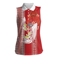 Swimming With Humpback Whales Season Tonga Women Sleeveless Polo Shirt Tongan Tofuaa Ngatu Pattern Red LT14 Female Red - Polynesian Pride