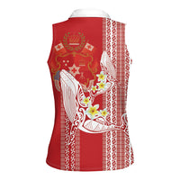 Swimming With Humpback Whales Season Tonga Women Sleeveless Polo Shirt Tongan Tofuaa Ngatu Pattern Red LT14 - Polynesian Pride