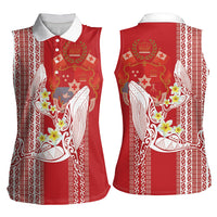 Swimming With Humpback Whales Season Tonga Women Sleeveless Polo Shirt Tongan Tofuaa Ngatu Pattern Red LT14 - Polynesian Pride