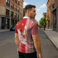Swimming With Humpback Whales Season Tonga Zipper Polo Shirt Tongan Tofuaa Ngatu Pattern Red LT14 - Polynesian Pride
