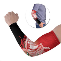Vavau Sailing Festival Tonga Personalised Arm Sleeves Humpback Whale Sailboat Tropical Vibes LT14 Set of 2 Red - Polynesian Pride