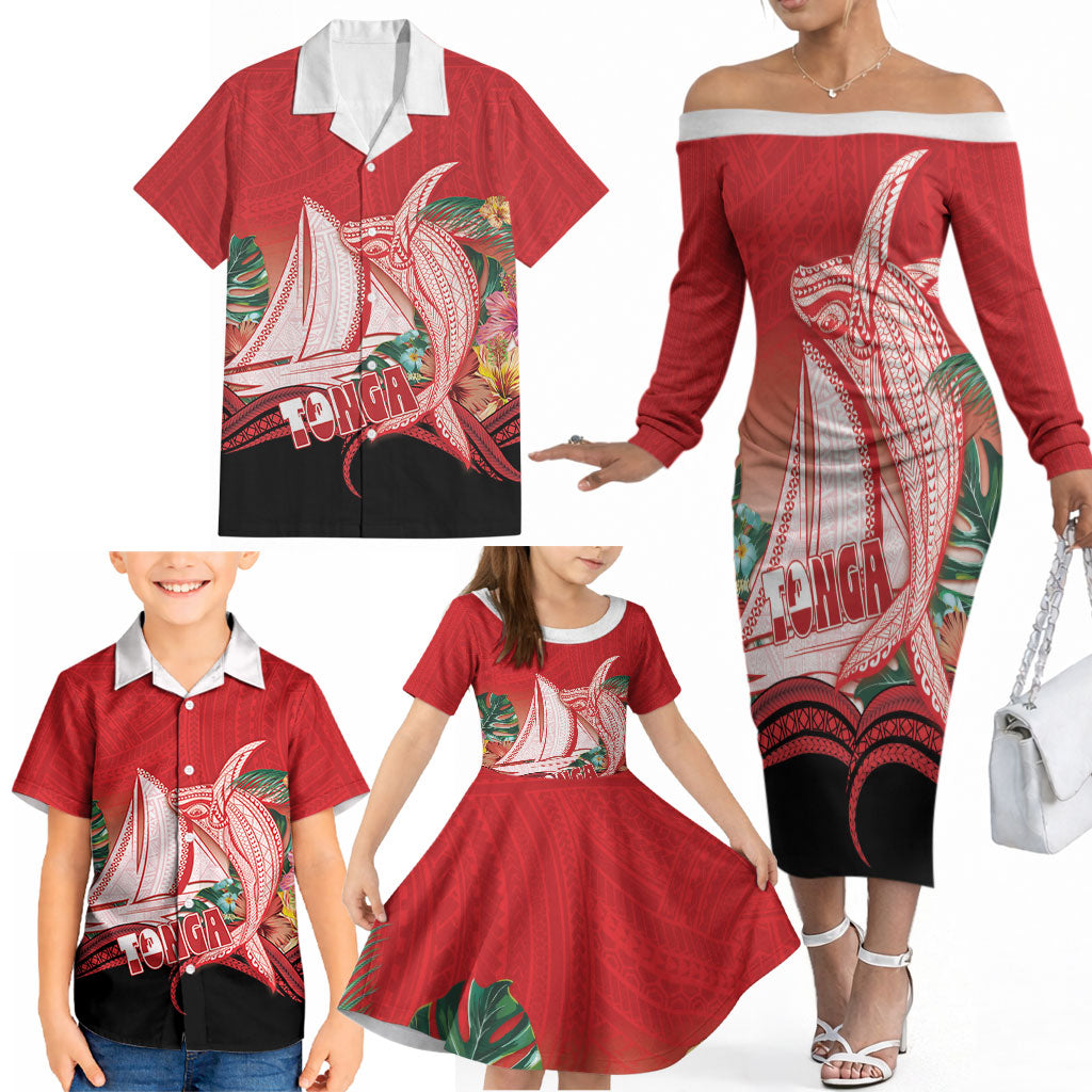 Vavau Sailing Festival Tonga Personalised Family Matching Off The Shoulder Long Sleeve Dress and Hawaiian Shirt Humpback Whale Sailboat Tropical Vibes LT14 - Polynesian Pride