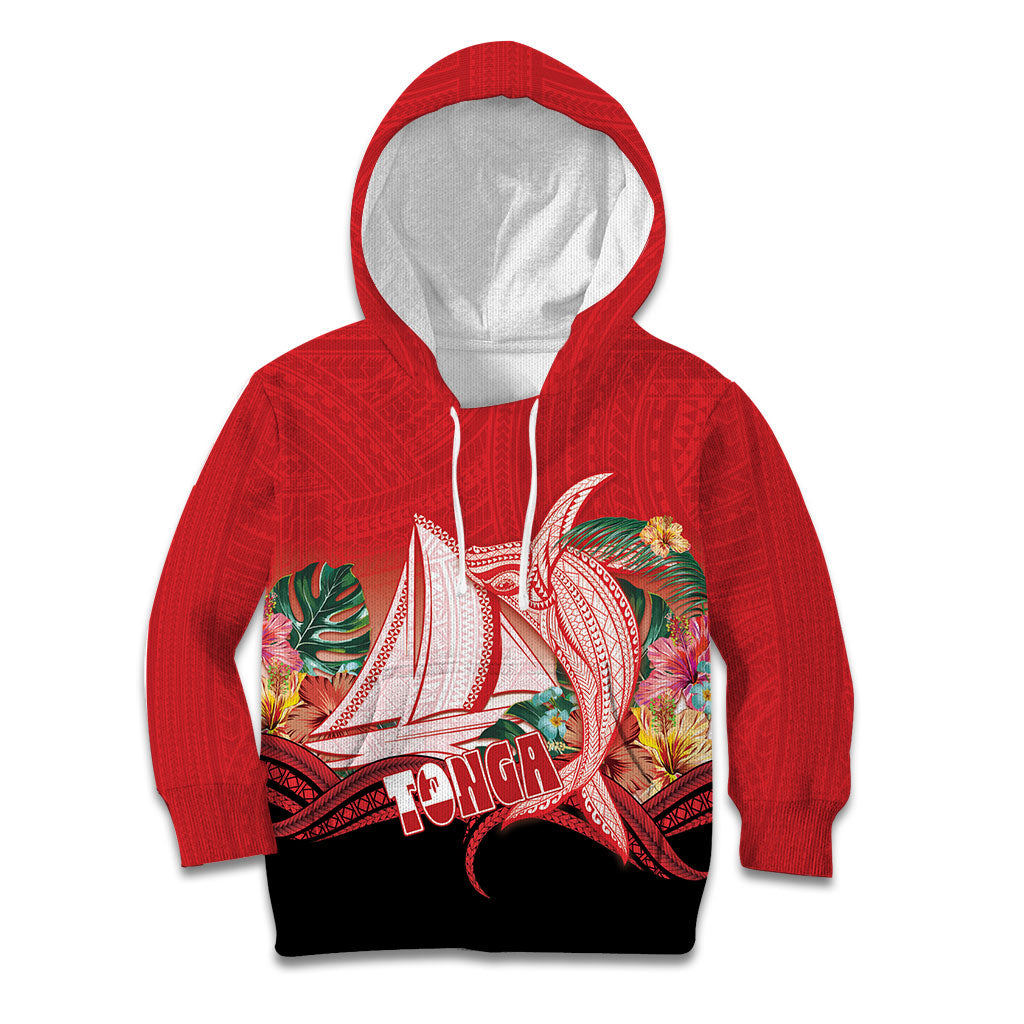 Vavau Sailing Festival Tonga Personalised Kid Hoodie Humpback Whale Sailboat Tropical Vibes LT14 Hoodie Red - Polynesian Pride