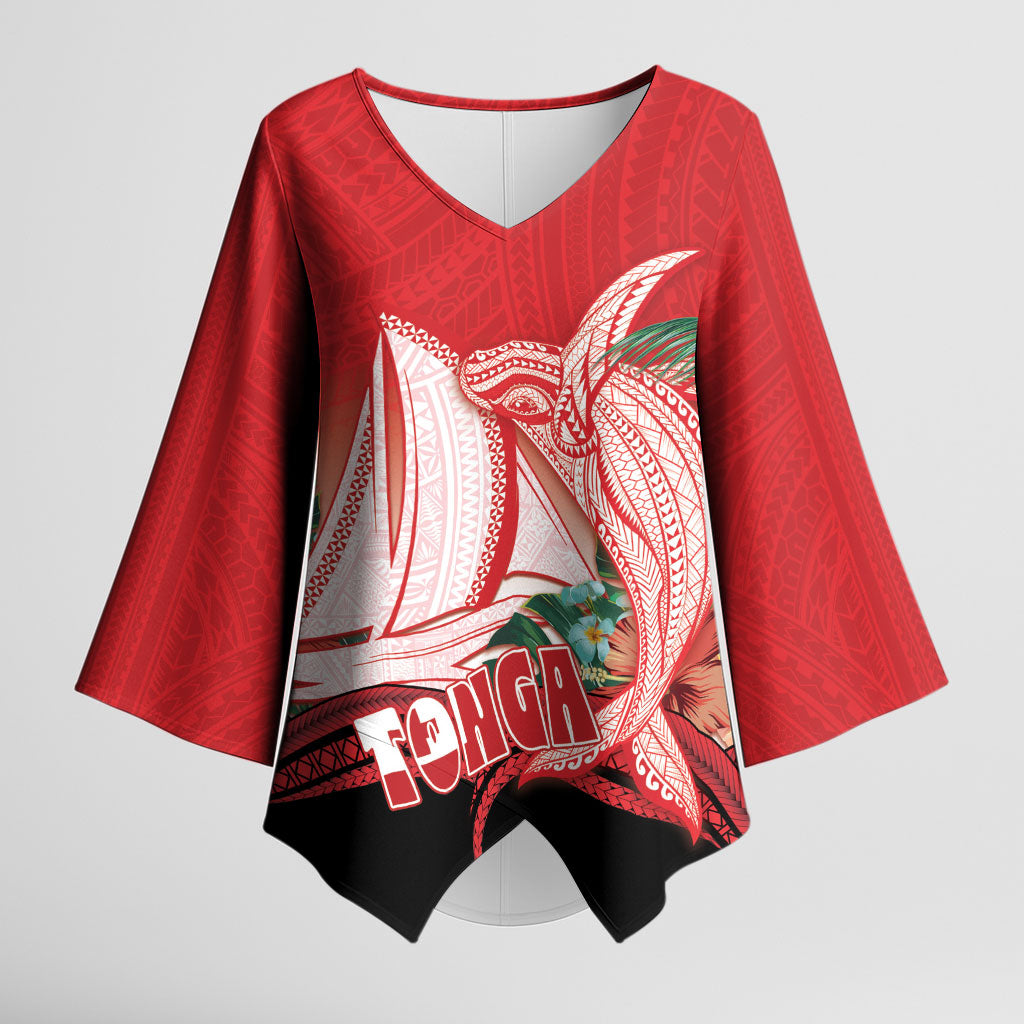 Vavau Sailing Festival Tonga Personalised Kimono Sleeve Blouse Humpback Whale Sailboat Tropical Vibes LT14 Female Red - Polynesian Pride