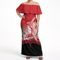 Vavau Sailing Festival Tonga Personalised Off Shoulder Maxi Dress Humpback Whale Sailboat Tropical Vibes LT14 Women Red - Polynesian Pride