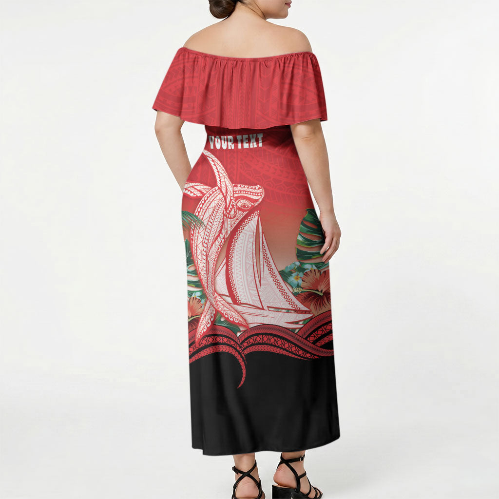 Vavau Sailing Festival Tonga Personalised Off Shoulder Maxi Dress Humpback Whale Sailboat Tropical Vibes LT14 - Polynesian Pride