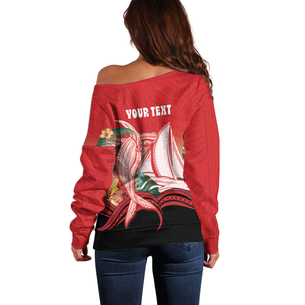 Vavau Sailing Festival Tonga Personalised Off Shoulder Sweater Humpback Whale Sailboat Tropical Vibes LT14 - Polynesian Pride