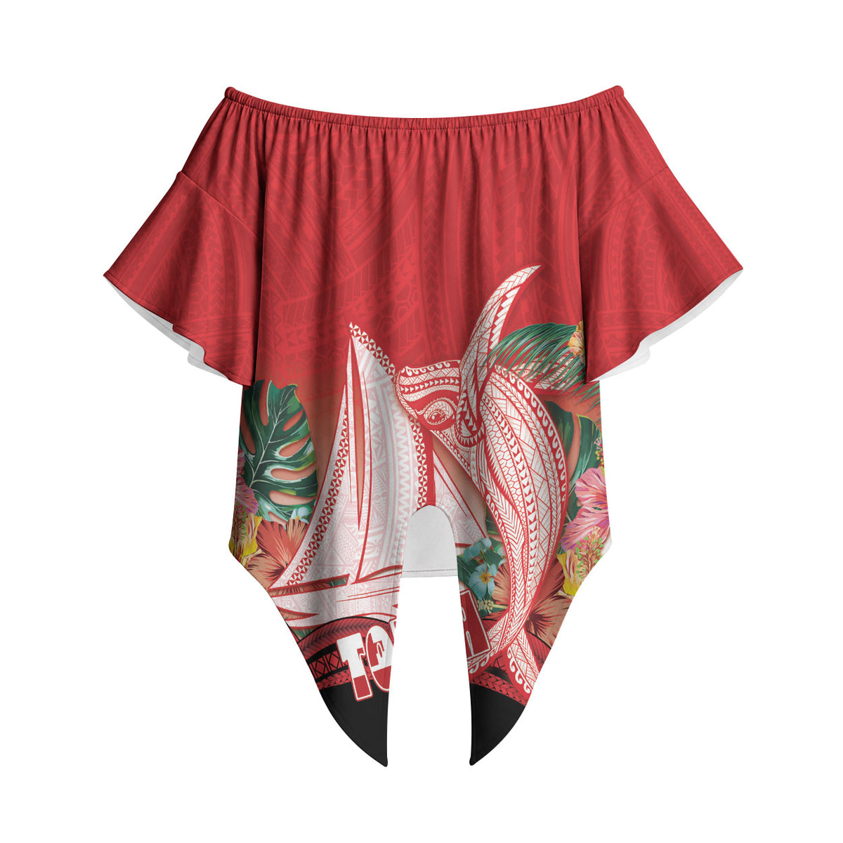 Vavau Sailing Festival Tonga Personalised Off Shoulder Wrap Waist Top Humpback Whale Sailboat Tropical Vibes LT14 - Polynesian Pride