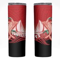 Vavau Sailing Festival Tonga Personalised Skinny Tumbler Humpback Whale Sailboat Tropical Vibes LT14 Red - Polynesian Pride