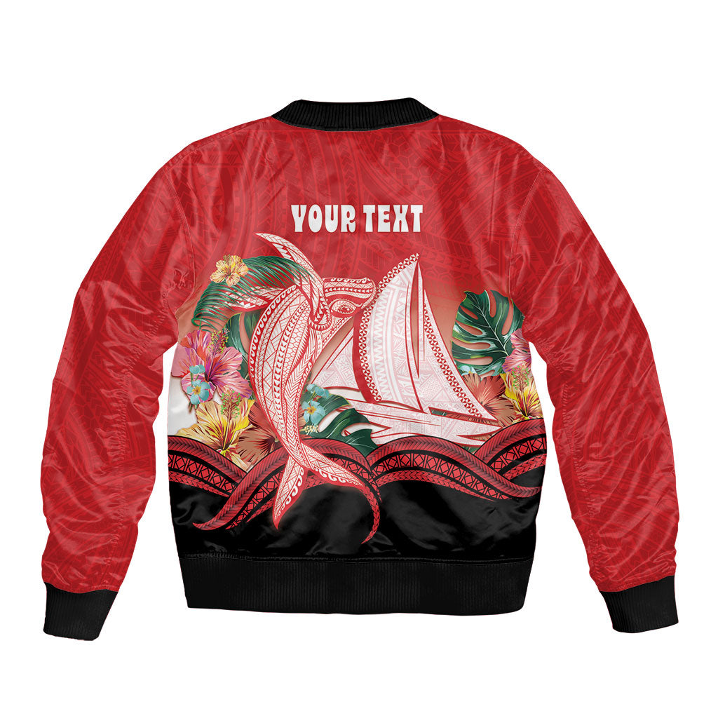 Vavau Sailing Festival Tonga Personalised Sleeve Zip Bomber Jacket Humpback Whale Sailboat Tropical Vibes LT14 - Polynesian Pride