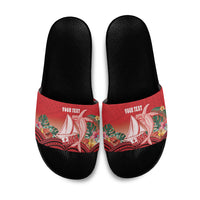 Vavau Sailing Festival Tonga Personalised Slide Sandals Humpback Whale Sailboat Tropical Vibes LT14 Red - Polynesian Pride