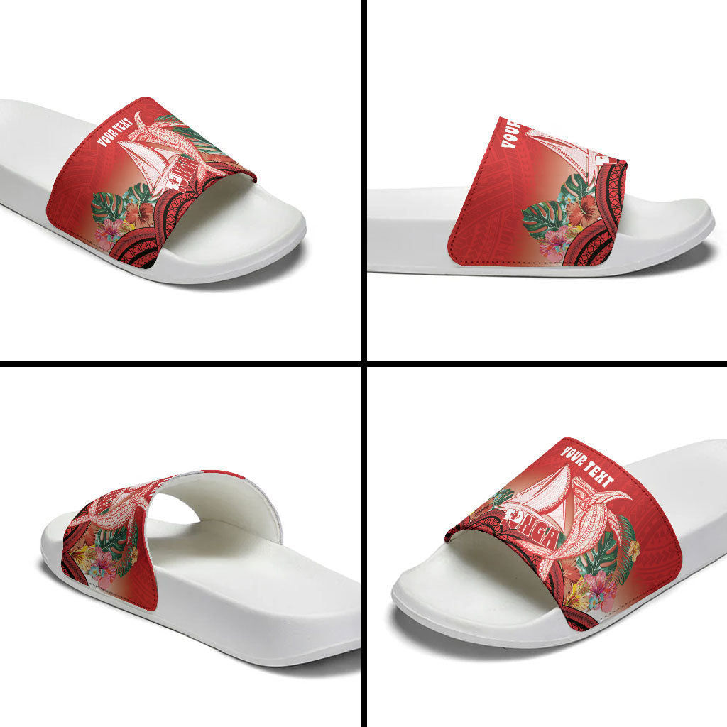 Vavau Sailing Festival Tonga Personalised Slide Sandals Humpback Whale Sailboat Tropical Vibes LT14 - Polynesian Pride