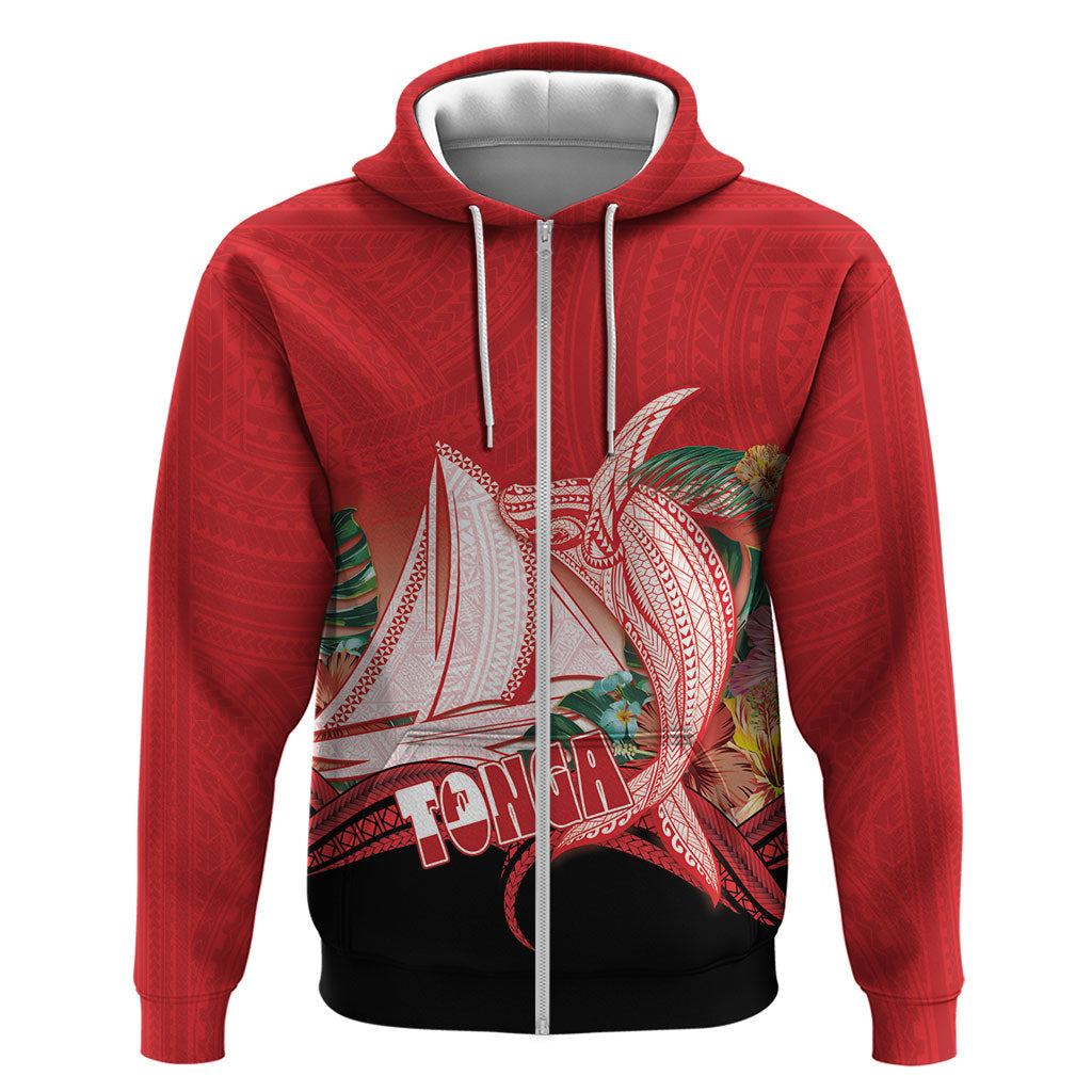 Vavau Sailing Festival Tonga Personalised Zip Hoodie Humpback Whale Sailboat Tropical Vibes LT14 Zip Hoodie Red - Polynesian Pride