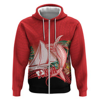 Vavau Sailing Festival Tonga Personalised Zip Hoodie Humpback Whale Sailboat Tropical Vibes LT14 Zip Hoodie Red - Polynesian Pride