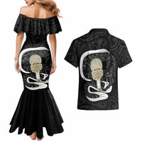 Black New Zealand Eel Couples Matching Mermaid Dress and Hawaiian Shirt Aotearoa Maori Tuna With Kotiate Weapon LT14 - Polynesian Pride