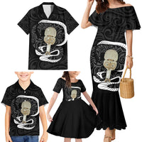 Black New Zealand Eel Family Matching Mermaid Dress and Hawaiian Shirt Aotearoa Maori Tuna With Kotiate Weapon LT14 - Polynesian Pride