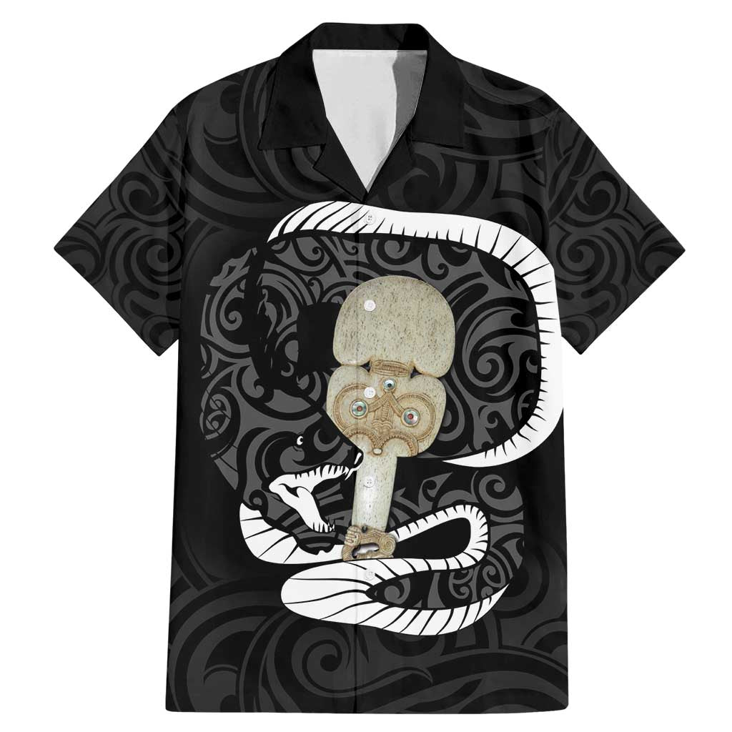 Black New Zealand Eel Family Matching Mermaid Dress and Hawaiian Shirt Aotearoa Maori Tuna With Kotiate Weapon LT14 Dad's Shirt - Short Sleeve Black - Polynesian Pride