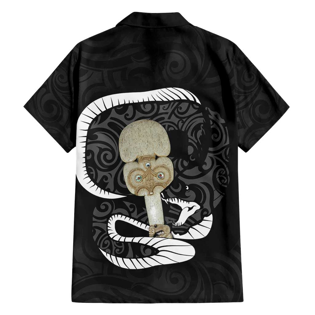Black New Zealand Eel Family Matching Off Shoulder Maxi Dress and Hawaiian Shirt Aotearoa Maori Tuna With Kotiate Weapon LT14 - Polynesian Pride