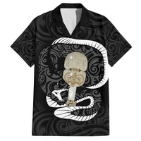 Black New Zealand Eel Family Matching Puletasi and Hawaiian Shirt Aotearoa Maori Tuna With Kotiate Weapon LT14 Dad's Shirt - Short Sleeve Black - Polynesian Pride