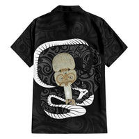 Black New Zealand Eel Family Matching Short Sleeve Bodycon Dress and Hawaiian Shirt Aotearoa Maori Tuna With Kotiate Weapon LT14 - Polynesian Pride
