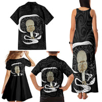 Black New Zealand Eel Family Matching Tank Maxi Dress and Hawaiian Shirt Aotearoa Maori Tuna With Kotiate Weapon LT14 - Polynesian Pride