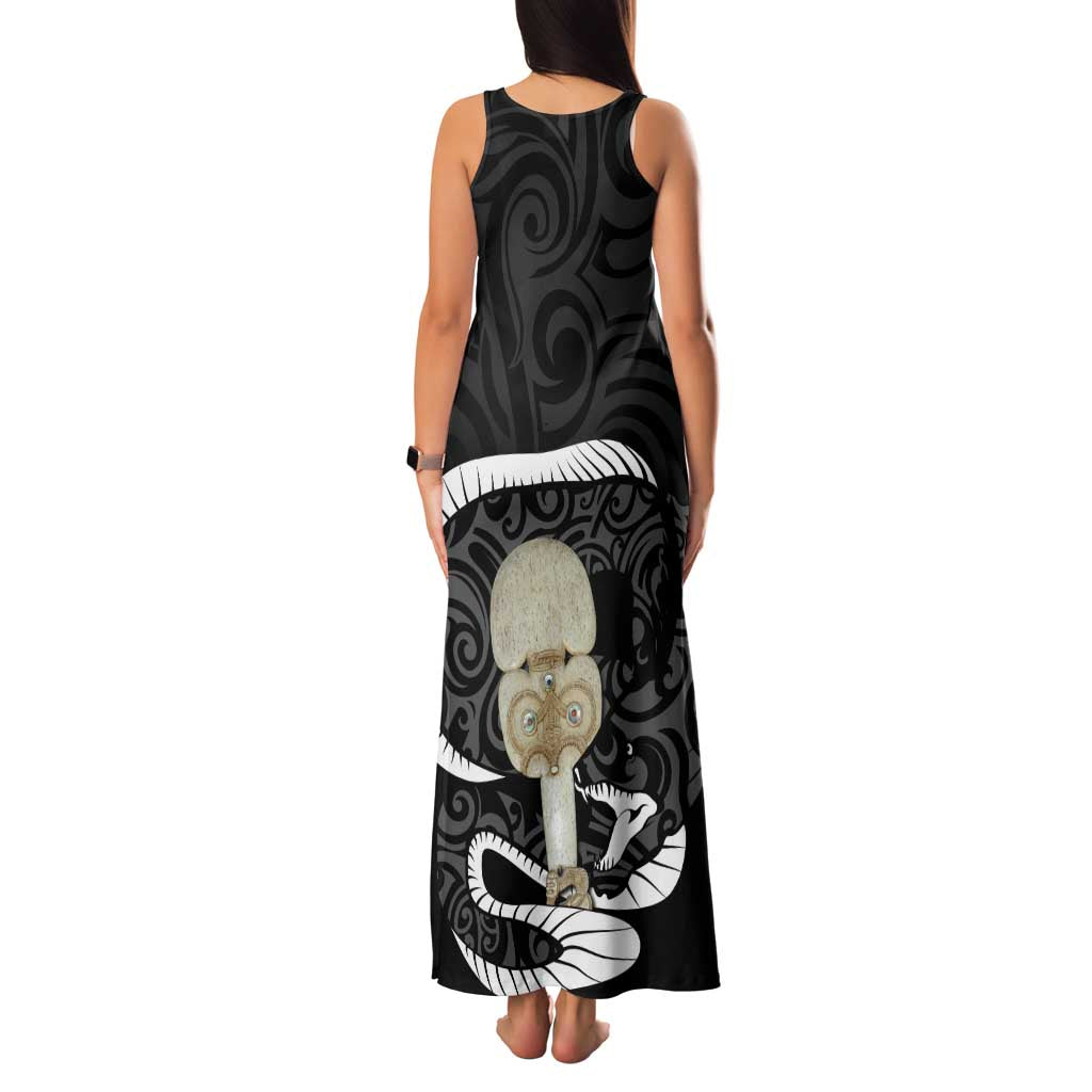 Black New Zealand Eel Family Matching Tank Maxi Dress and Hawaiian Shirt Aotearoa Maori Tuna With Kotiate Weapon LT14 - Polynesian Pride
