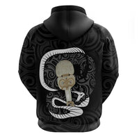 Black New Zealand Eel Zip Hoodie Aotearoa Maori Tuna With Kotiate Weapon LT14 - Polynesian Pride