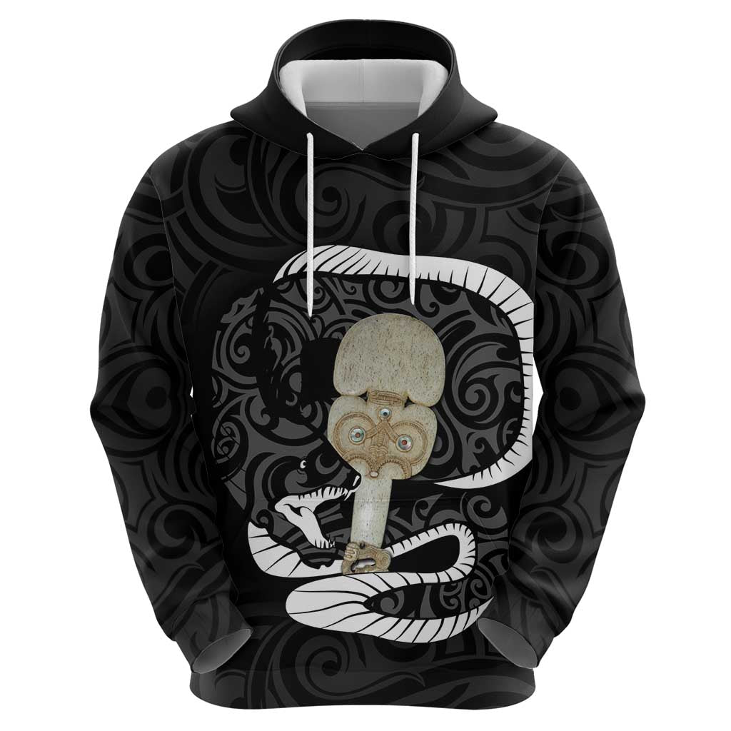 Black New Zealand Eel Zip Hoodie Aotearoa Maori Tuna With Kotiate Weapon LT14 - Polynesian Pride