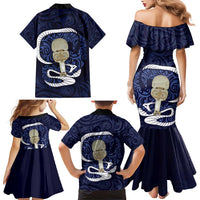 Blue New Zealand Eel Family Matching Mermaid Dress and Hawaiian Shirt Aotearoa Maori Tuna With Kotiate Weapon LT14 - Polynesian Pride
