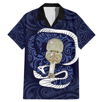 Blue New Zealand Eel Family Matching Mermaid Dress and Hawaiian Shirt Aotearoa Maori Tuna With Kotiate Weapon LT14 Dad's Shirt - Short Sleeve Blue - Polynesian Pride