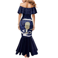 Blue New Zealand Eel Family Matching Mermaid Dress and Hawaiian Shirt Aotearoa Maori Tuna With Kotiate Weapon LT14 - Polynesian Pride