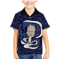 Blue New Zealand Eel Family Matching Mermaid Dress and Hawaiian Shirt Aotearoa Maori Tuna With Kotiate Weapon LT14 Son's Shirt Blue - Polynesian Pride