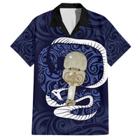Blue New Zealand Eel Family Matching Off The Shoulder Long Sleeve Dress and Hawaiian Shirt Aotearoa Maori Tuna With Kotiate Weapon LT14 Dad's Shirt - Short Sleeve Blue - Polynesian Pride