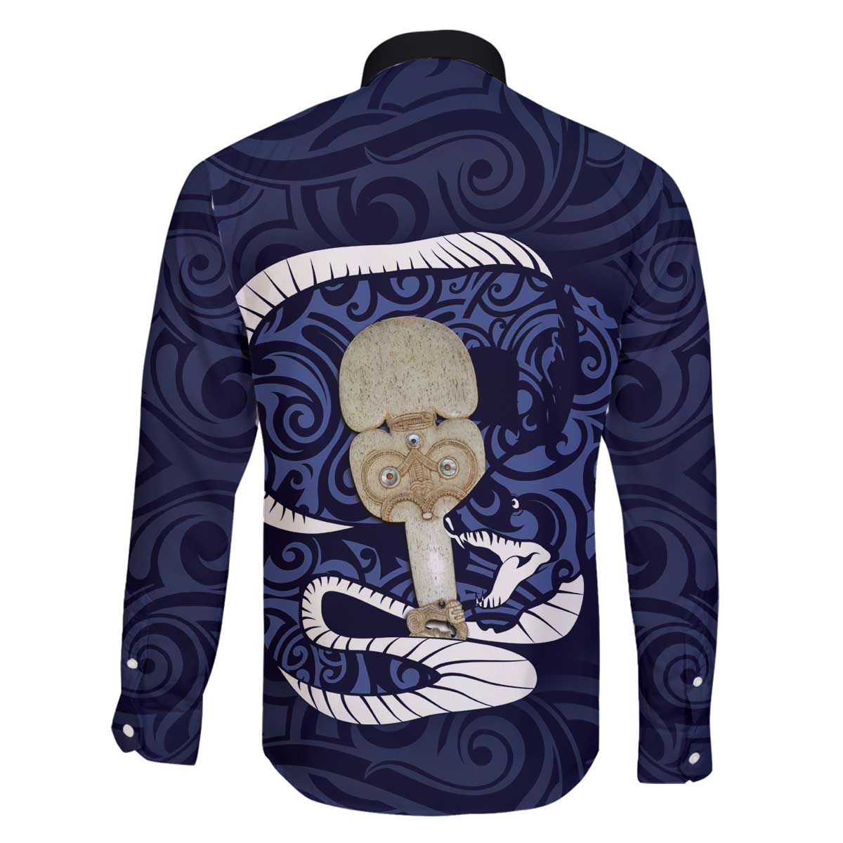 Blue New Zealand Eel Family Matching Off The Shoulder Long Sleeve Dress and Hawaiian Shirt Aotearoa Maori Tuna With Kotiate Weapon LT14 - Polynesian Pride