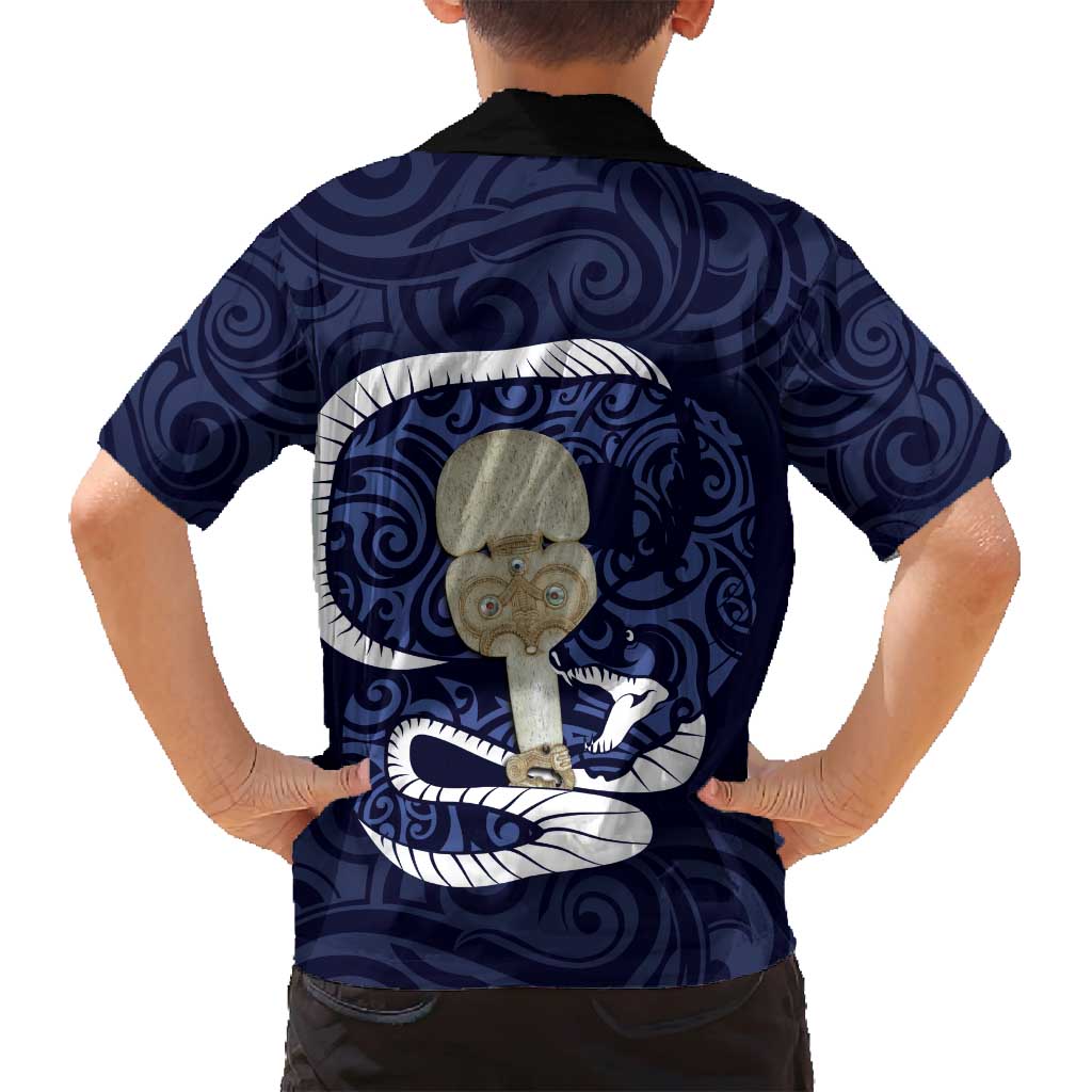 Blue New Zealand Eel Family Matching Off Shoulder Maxi Dress and Hawaiian Shirt Aotearoa Maori Tuna With Kotiate Weapon LT14 - Polynesian Pride